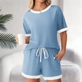 thumbnail image 2 of 2 Piece Outfits Summer,Women Ribbed Knit Pajama Sets Short Sleeve Top and Shorts 2 Piece Soft Pjs Sleepwear with Pockets Lounge Sets, 2 of 5