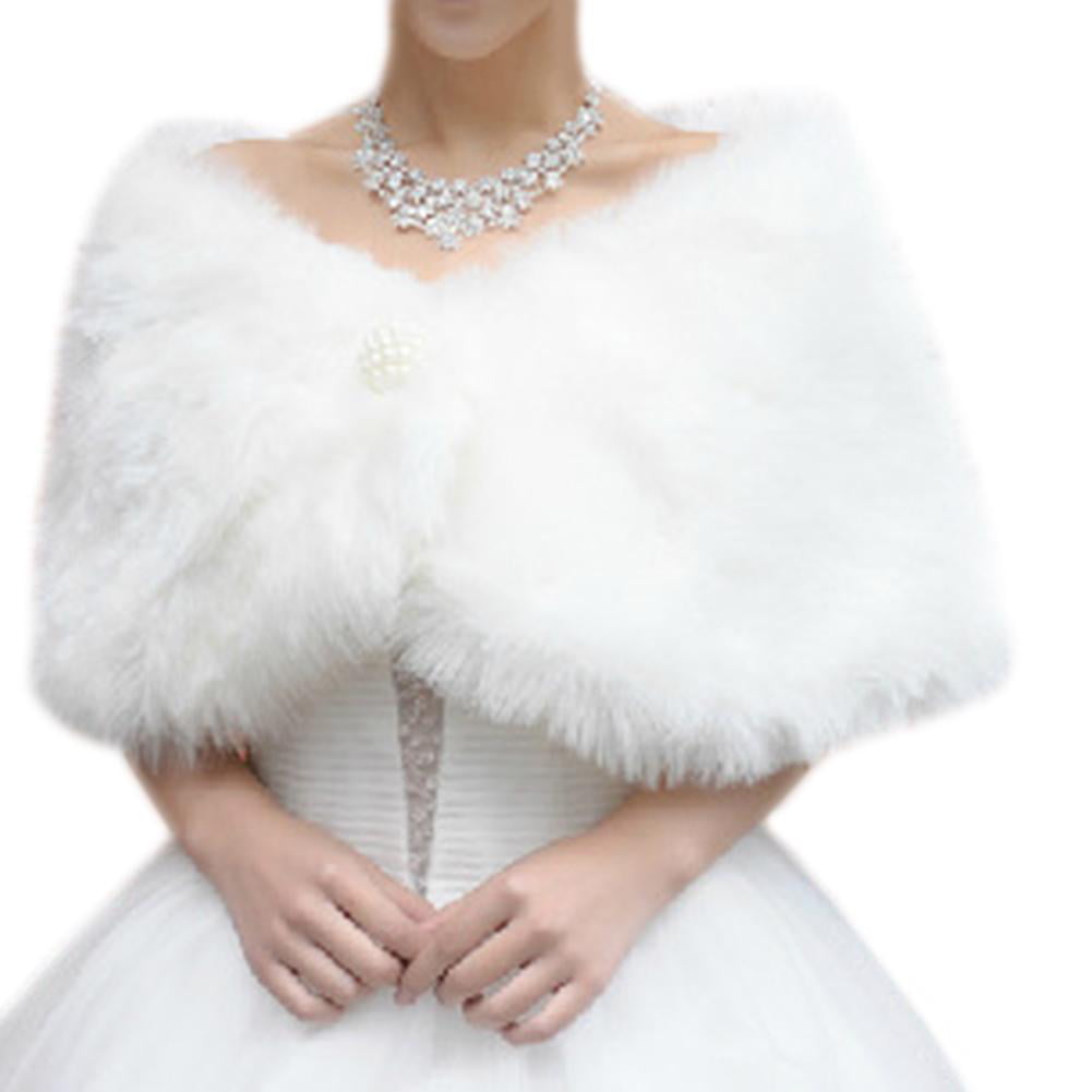 Bridal Faux Fur Cover Up Shrug Simulated Pearl White or Ivory 