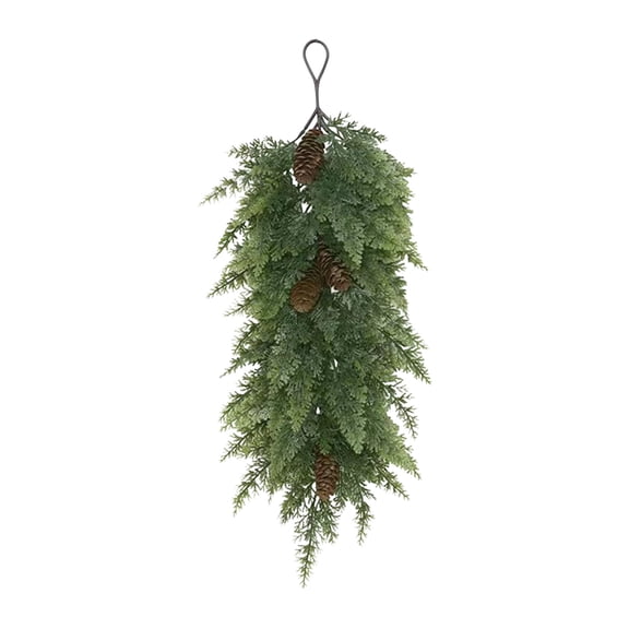 Ltvvegg 24in Artificial Christmas Teardrop Swag, Faux Norfolk Realistic Christmas Greenery Teardrop Wreath for Xmas Holiday Door Wall Mantle Fireplace Decor Indoor Outdoor
