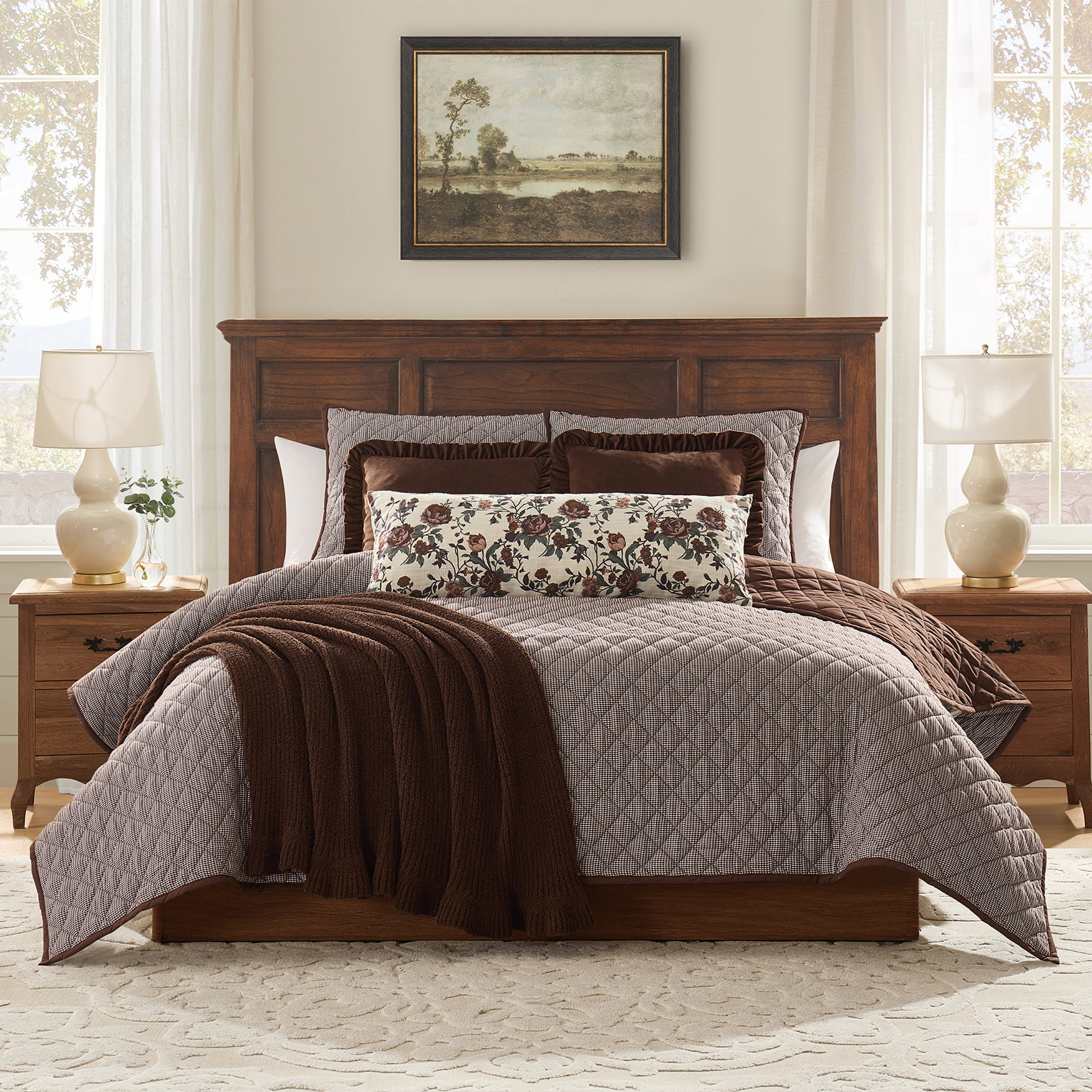 My Texas House Brown 60" x 70" Rib Knit Ruffle Throw Blanket