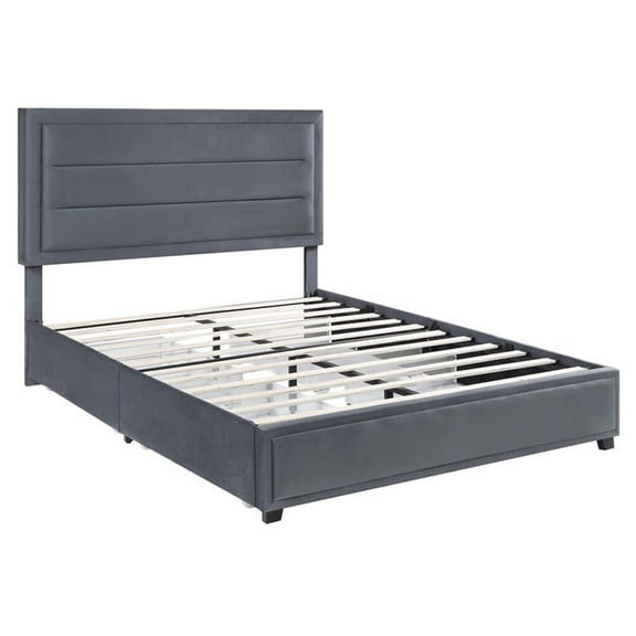 Furniture of America Tink Platform Fabric Full Bed with Drawers in Gray