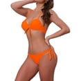 thumbnail image 4 of Conjuntos de bikini de halter con nudo y torsión para mujer de 2 piezas, tirantes dobles, parte inferior triangular con lazo en la espalda, trajes de baño grandes en color naranja, 4 of 5