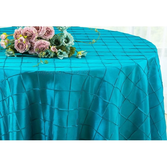 Wedding Linens Inc. 132" Pintuck Taffeta Round Linen Tableccloth for Party Wedding Reception Catering Dining Home Table Cover Linens - Turquoise