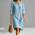 thumbnail image 6 of Tqcoqu Linen Dresses for Women,V Neck 3/4 Sleeve Tunic Boho Knee Length Dress, Casual Summer Shift Modest Beach Vacation Dresses,Light Blue Women's S-XXL, 6 of 8