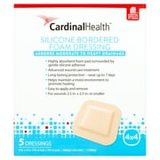 Cardinal Health Bfm44Rr Silicone Bordered Foam Bandage 4-Inch X 4-Inch (5), 5 Count