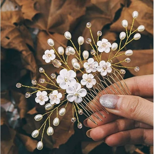 Horquillas para el pelo de boda, pasadores de perlas, pasador nupcial, accesorios para el pelo de boda para novias y mujeres (dorado)