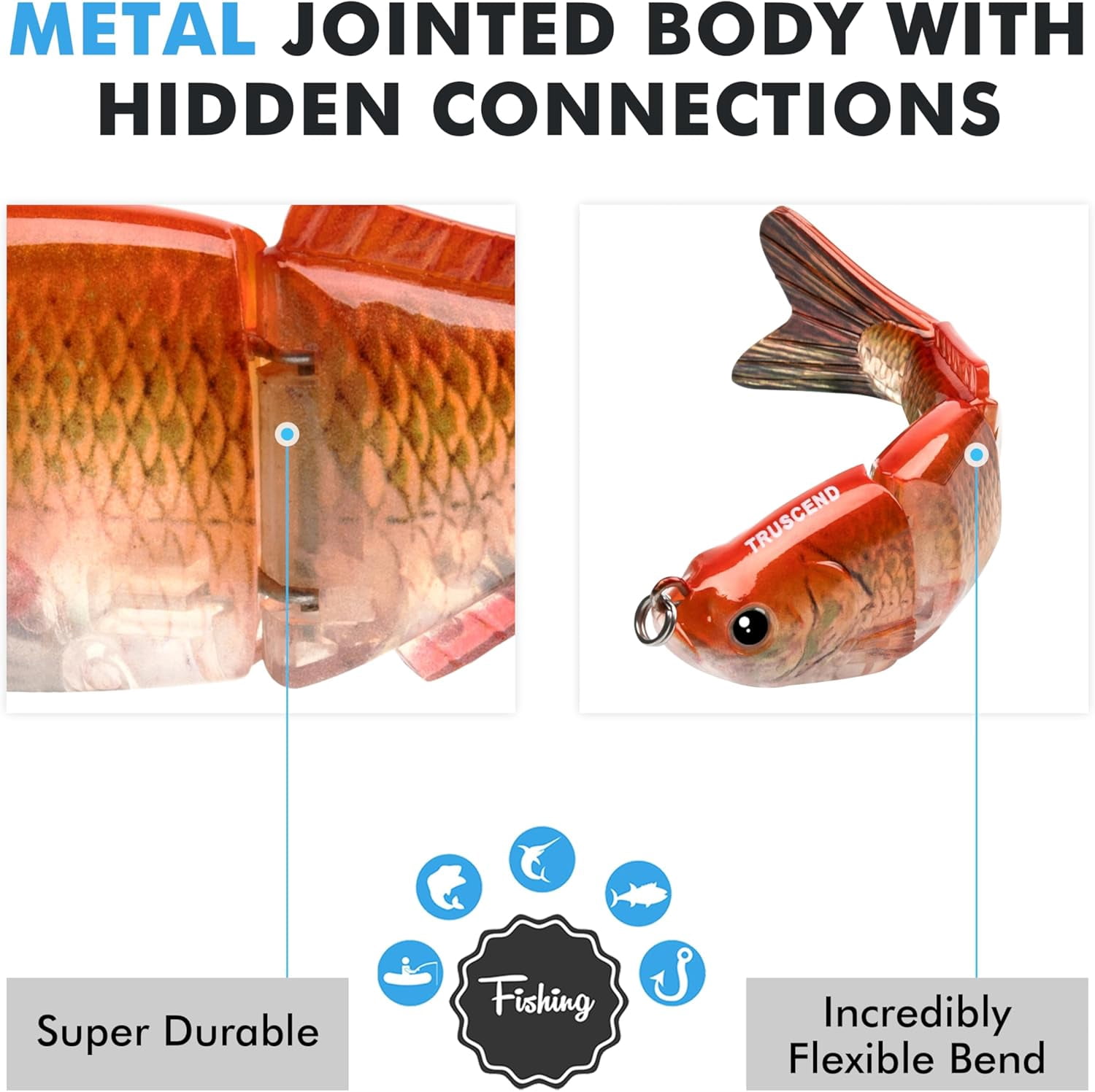 TRUSCEND Easy Catch Swimmax, Magic Noisy Turbulent Wiggling and Vibrating Actions for More Bites, Segmented Swimbait Jointed by Dyneema Strongest Fiber, Lifelike Fishing Lures for Family Fishing