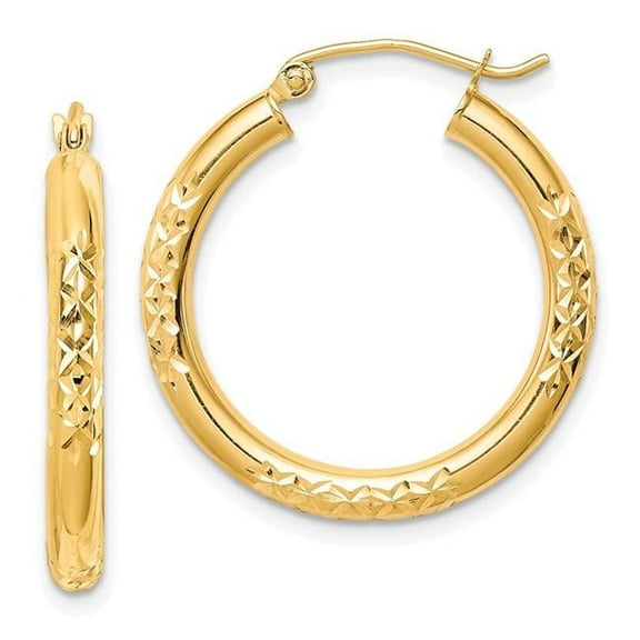 Primal Gold 10 Karat Yellow Gold Diamond Cut 3x25mm Hollow Tube Hoop Earrings