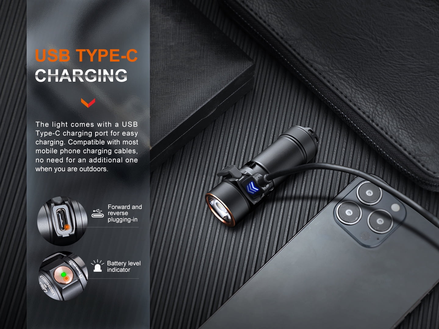 Fenix E18R v2.0 1200 Lumen Rechargeable EDC Flashlight with LumenTac Battery Organizer