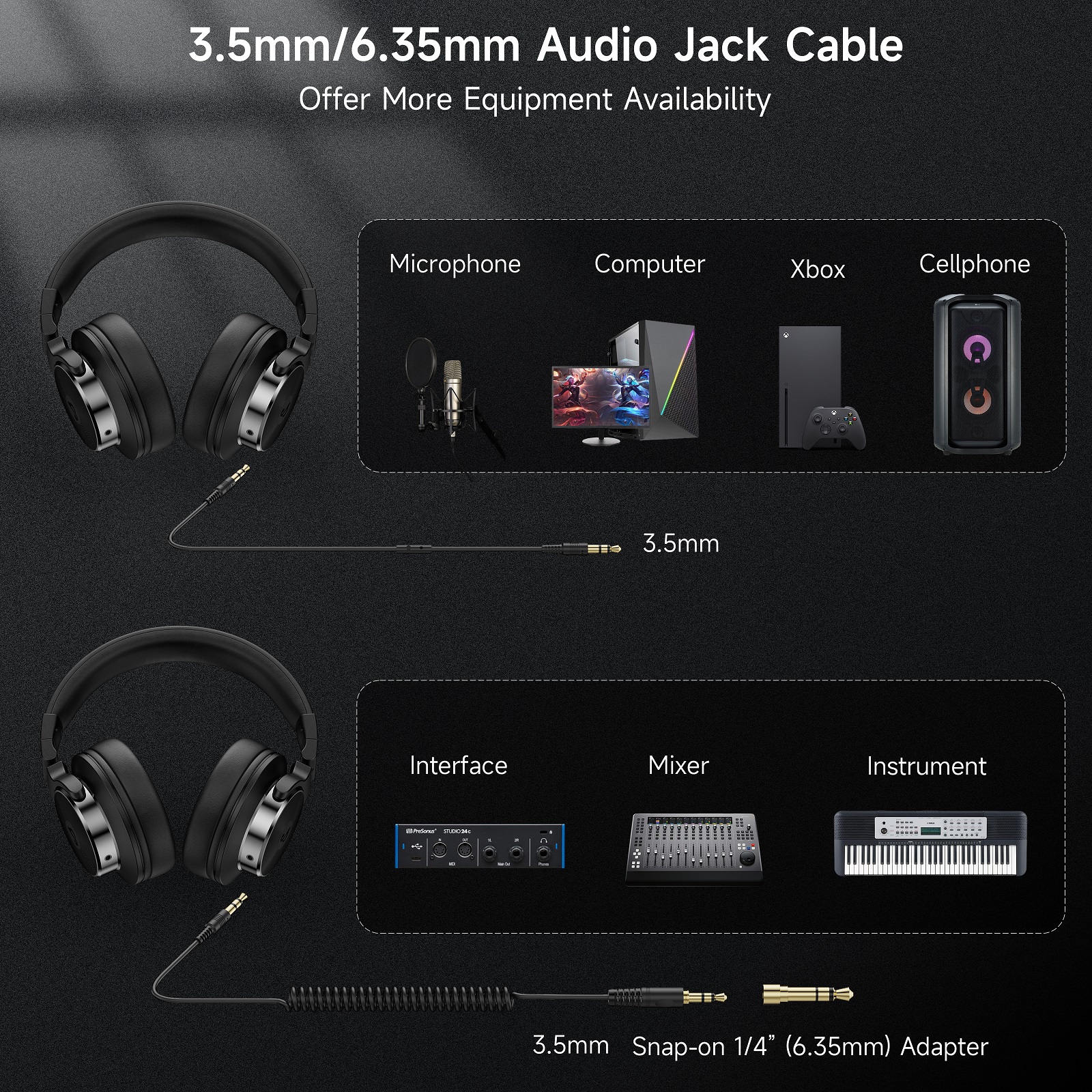 FFN DJ Studio Monitor Headphones, Wired Over-Ear, Black photo 7
