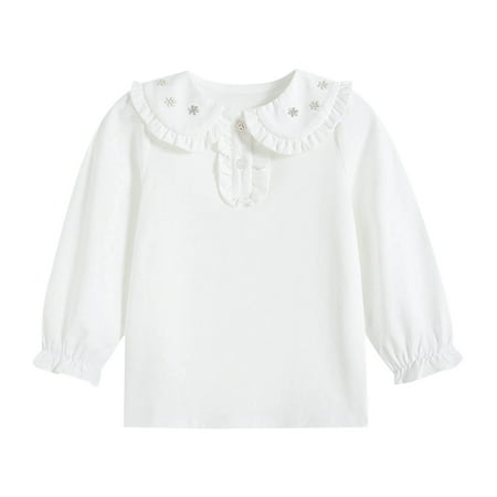

LIhncine Toddler Girl T Shirts Kids Girls Long Sleeve T Shirt Shirt Top Solid Color Undershirt Children s Clothing Cute Tops for Girls(White 5-6 Years)