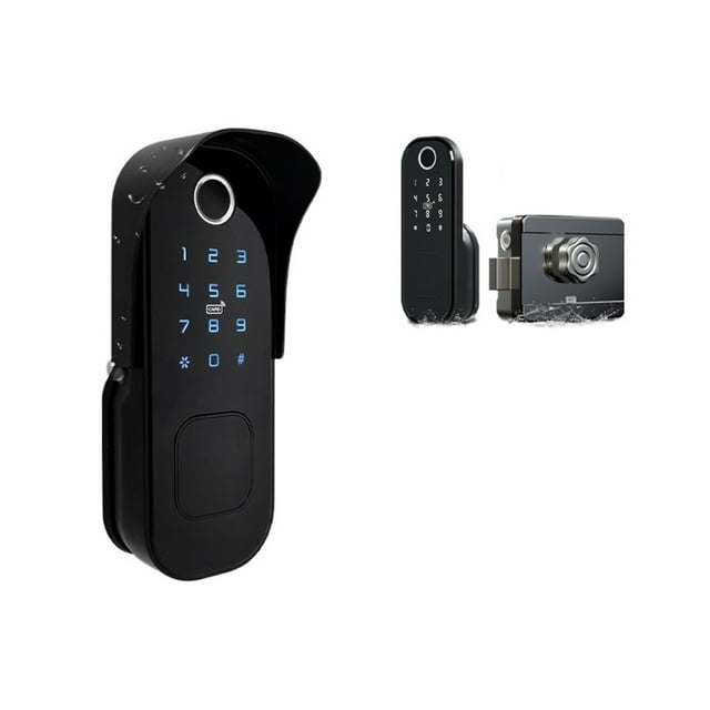 Door Lock, Fingerprint Waterproof Outdoor Gate Remote Control TTLock App Passcode Rfid Card Keyless Smart Door Lock and Gateway ,Easy to Install