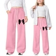 thumbnail image 3 of Kiijoy Big Girls Bow Sweatpants Loose Fit Straight Leg Casual Pants with Pockets, Sizes 10-11, 3 of 3