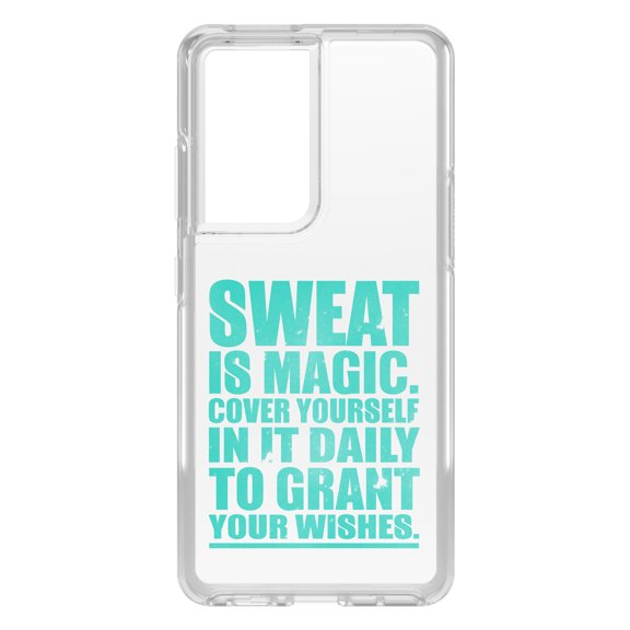 DistinctInk Clear Shockproof Hybrid Case for Galaxy S21 ULTRA 5G (6.8" Screen) - TPU Bumper Acrylic Back Tempered Glass Screen Protector - Sweat is Magic Cover Yourself Daily Grand Wishes