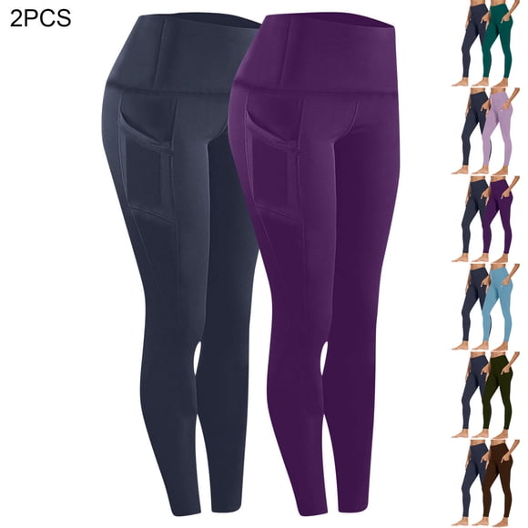 Dazajoo 2PC Women's High Waist Workout Leggings with Pockets Stretchy Tummy Control Gym Athletic Yoga Pants,Sky Blue,M