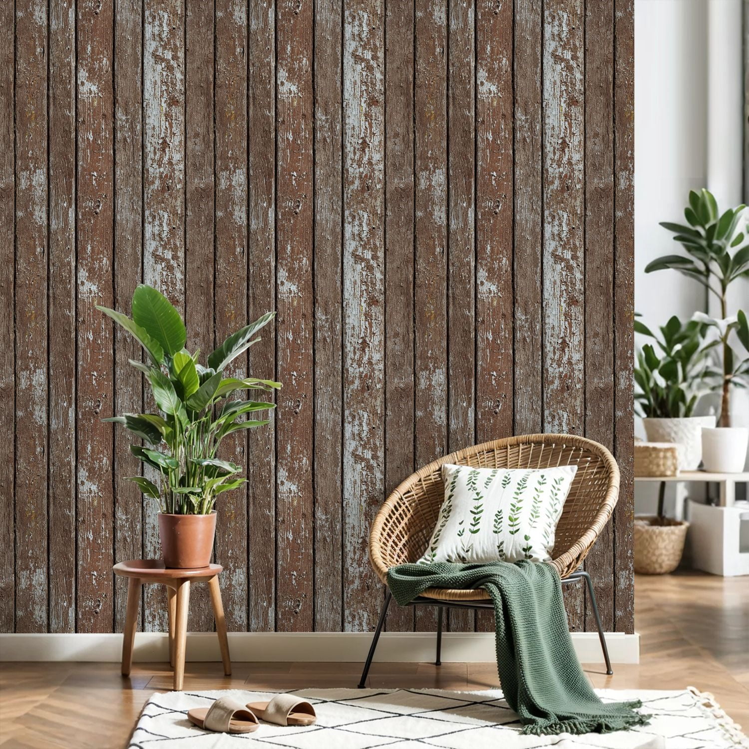 Peel and Stick Wallpaper Weathered Wooden Planks Peeling Paint Rustic Texture 17.7in x 118in Contact Paper Removable Self Adhesive Wall Mural Wall Decor for Bedroom Kitchen Cabinets