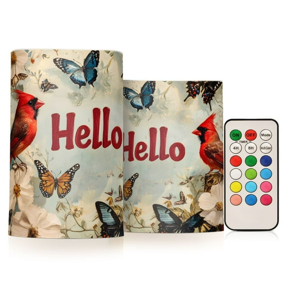 ALAZA Cardinal with Hello 2 PCs LED Flickering Flameless Candles with Remote Timer Battery Operated Candle