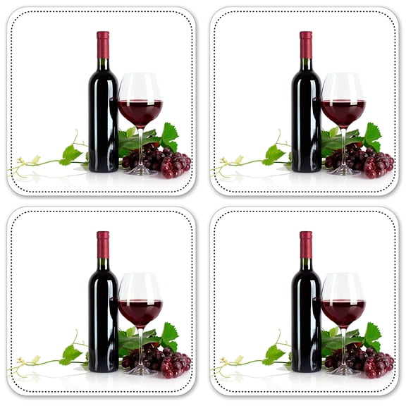 Vinyl Drink Coasters - Set of 4 - Red Wine with White Background