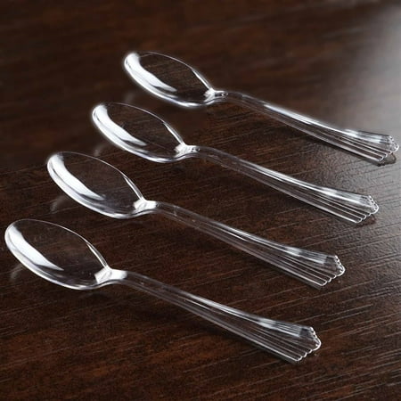 25 Pack 7" Dapper Clear Chambury Plastic Disposable Spoon 5PC