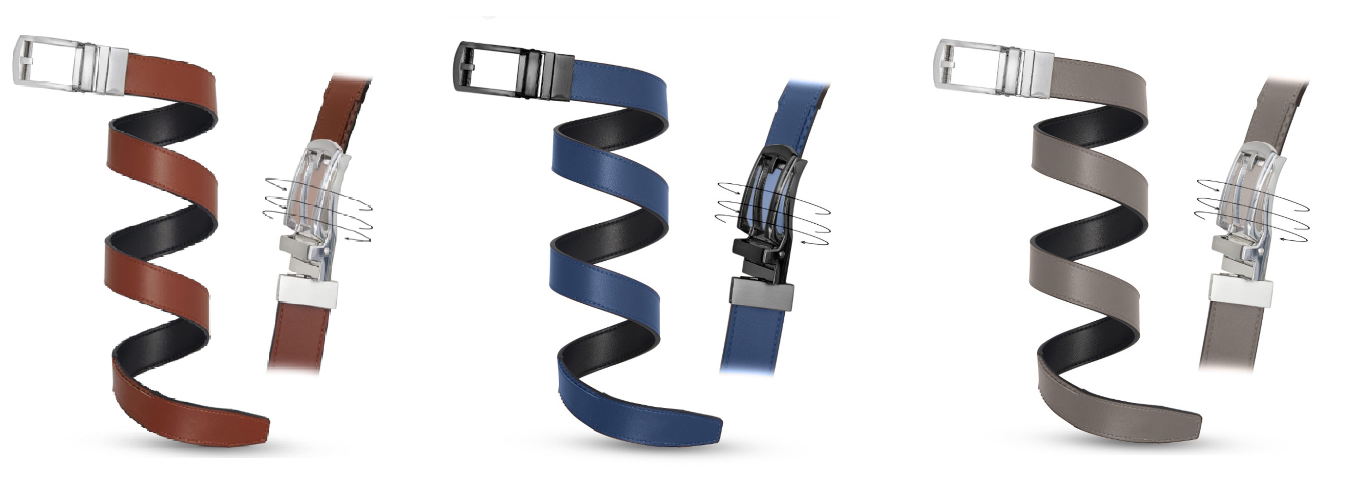 Mark Fred 3 Pack Reversible Ratchet Dress Belts for Men, Mens Dress