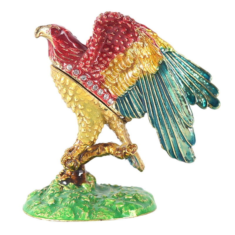 Parrot Bird Jewelry Trinket Box with Hinged Lid Enamel Jeweled Crystals Ornament 