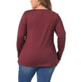 thumbnail image 4 of Unique Bargains Women's Plus Size Round Neck Long Sleeved T-Shirts Loose Tunic Blouses 2X Burgundy, 4 of 6