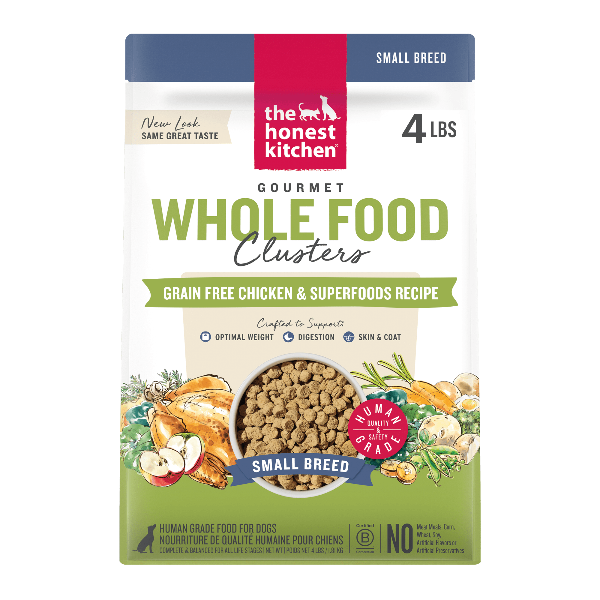 The Honest Kitchen Human Grade Dry Dog Food Whole Food Clusters Small Breed Grain Free Chicken Dry Dog Food, 4 lb Bag