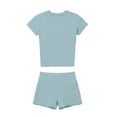 thumbnail image 4 of Timegard Workout Sets for Women Quick Dry Short Sleeve Crop Tops Biker Shorts with Pockets Athletic Running Outfits(Sky Blue,L), 4 of 5