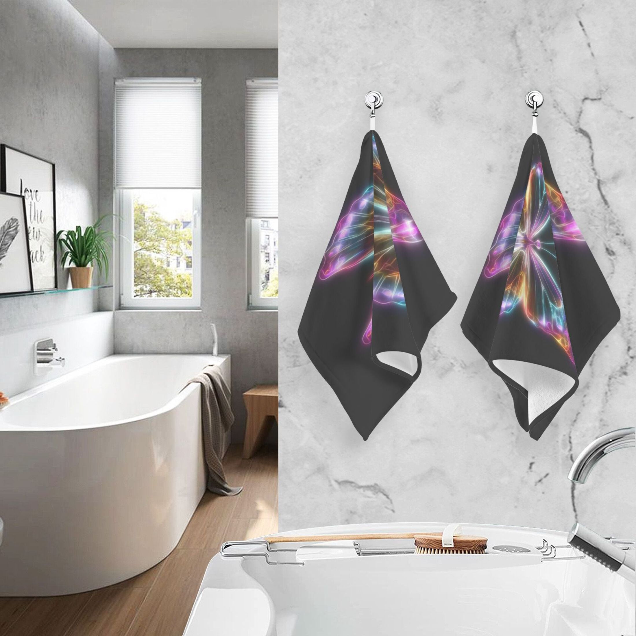 2 Pieces of Cotton Towel Face Towel Set Hand Towel Bath Towel Cotton Bath Towel Sets Beautiful Colorful Butterfly