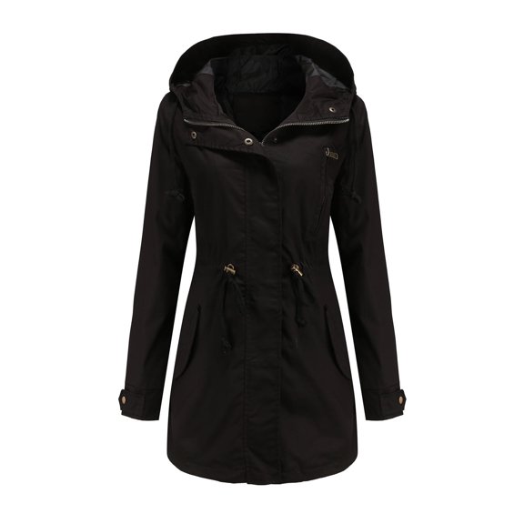 RYRJJ Women's Rain Jacket Outdoor Hiking Long Raincoat Lightweight Hooded Windbreaker Waterproof Jackets Trench Coat with Pockets