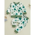 thumbnail image 2 of FEORJGP Toddler Girls Ireland Festival Outfits Infant Baby Long Sleeve Sweatshirts Crew Neck Pullover Shamrock Print Tops and Long Pants Kids 2Pcs Loose Casual Clothes Set for Spring Fall, 2 of 9