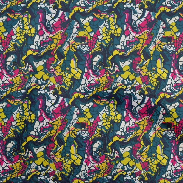 oneOone Georgette Viscose Bleu Sarcelle Tissu Abstrait Matière de Robe Tissu Imprimé Tissu au Mètre 42 Pouces de Large