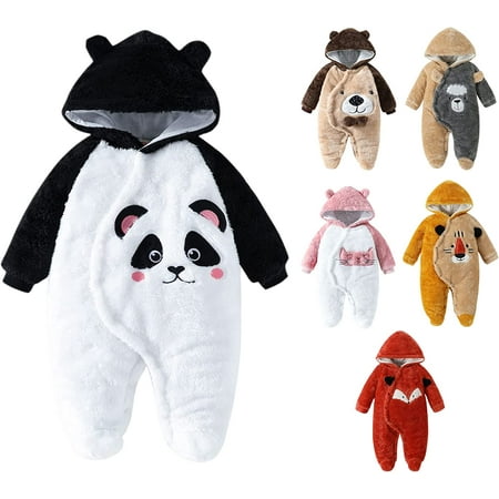 

YOUI-GIFTS Newborn Baby Cartoon Ear Hooded Fleece Jumpsuit Infant Animals Footies One-Piece Romper Warmer Fannel Snowsuit