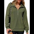 thumbnail image 3 of Sudadera Ligera y Suave de Larga con Solapa y Media Cremallera para Mujer, Estilo Informal, Holgada y con Cuello de . Verde XXL, 3 of 8
