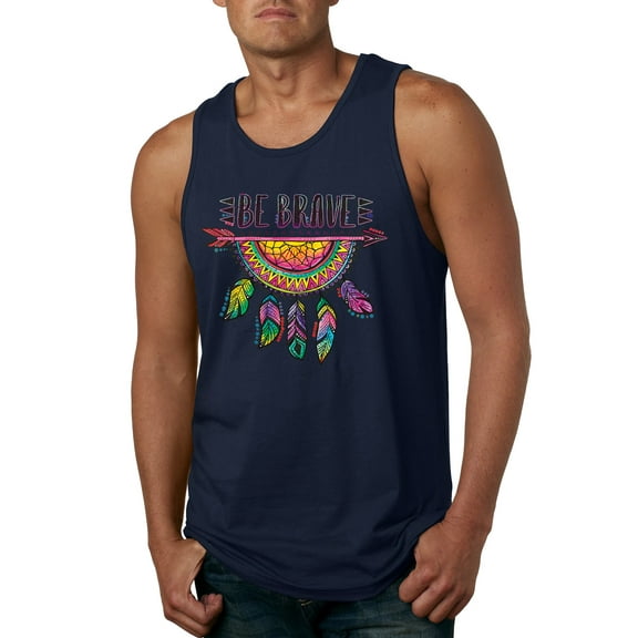 Colorful Neon Be Brave Dreamcatcher | Dean Russo Art Pop Culture Mens Tank Top, Navy, Medium