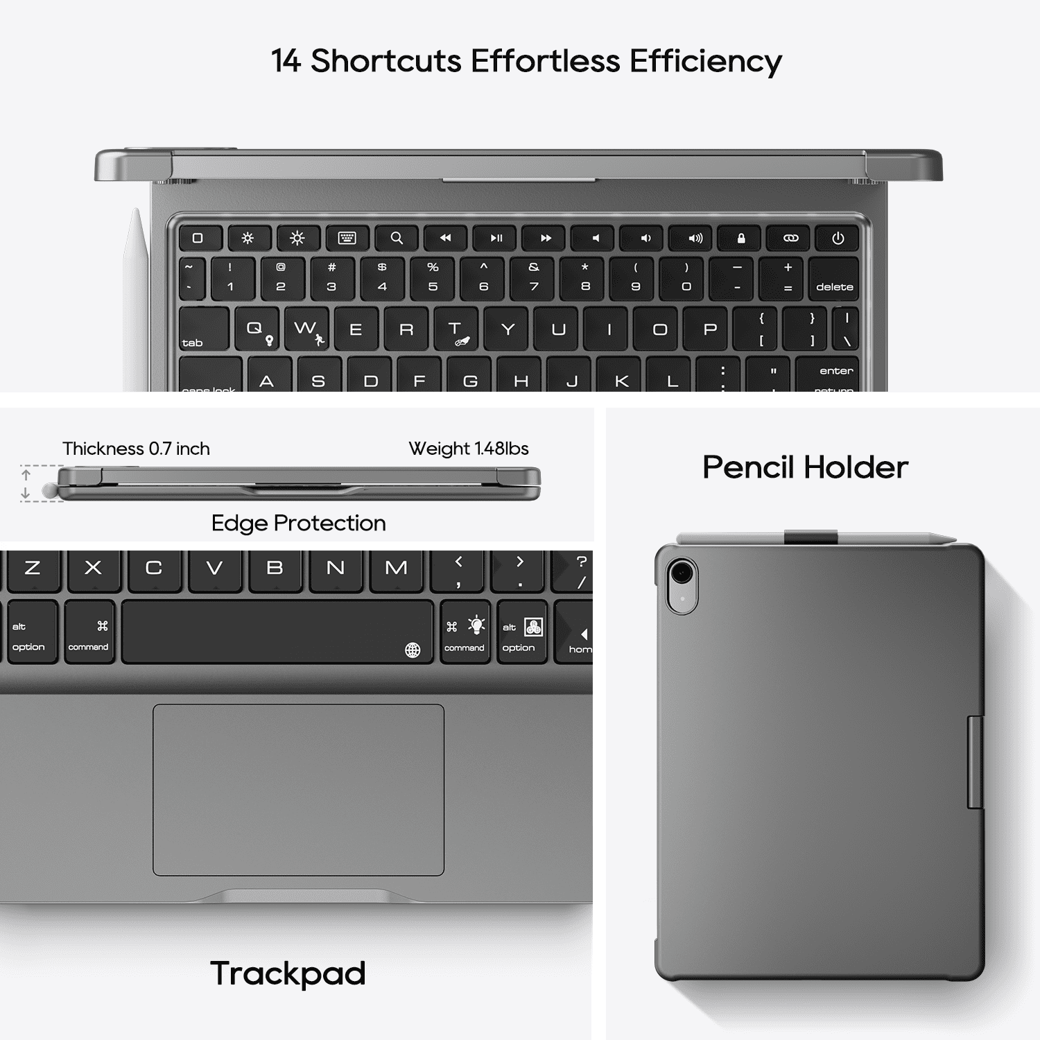 Pekarejue Wireless Keyboard Case Compatible with Apple iPad 11th A16 2025 & iPad 10th Generation: Smart Trackpad RGB Backlit, 360 Rotatable Protective Cover and Pencil Holder Space Gray
