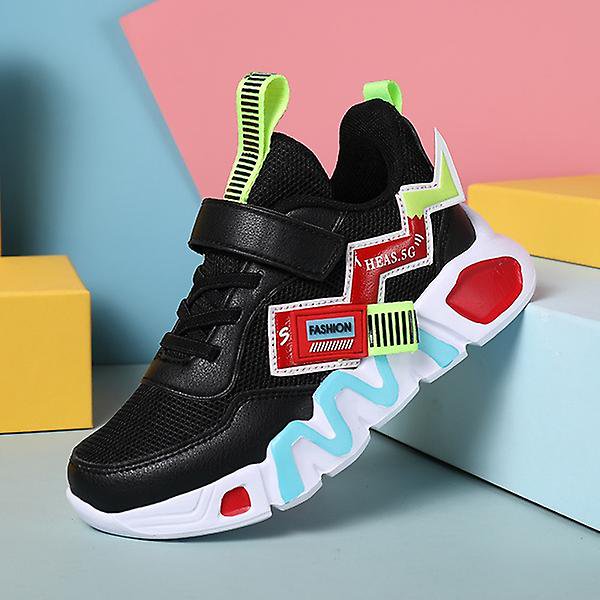 Fashion Kid Shoes Comfortable Casual Shoes High Quality Velcro Running Shoes Boys Sneakers Lightweight Sports Shoes Boy Walking ShoesBlack