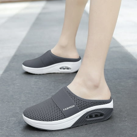 

Foraging dimple Women s Air Cushion Slip-On Walking Shoes-Breathable with Arch Support Knit Casual Shoes Dark Gray