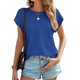 thumbnail image 2 of Tops de Verano de Mujer Suelto Ajuste Primavera Y Verano Suéter Casual Color Sólido Manga Corta Cuello Redondo, Camiseta Suelta de Poliéster, 2 of 9
