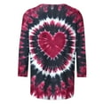 thumbnail image 4 of FAVIPT Valentines Shirt for Women Cute Tie Dye Heart Print Graphic Tees T-Shirt 3/4 Length Sleeve Tunic Tops Pullover 2025 Wine,XXXXL, 4 of 5