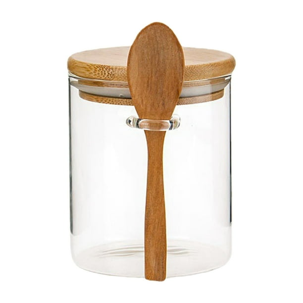 Juego de contenedores para café y azúcar ZJDOAK con cuchara, frascos de vidrio con tapas de bambú y cuchara, frascos para avena durante la noche, contenedores con tapas y cuchara para té suelto y