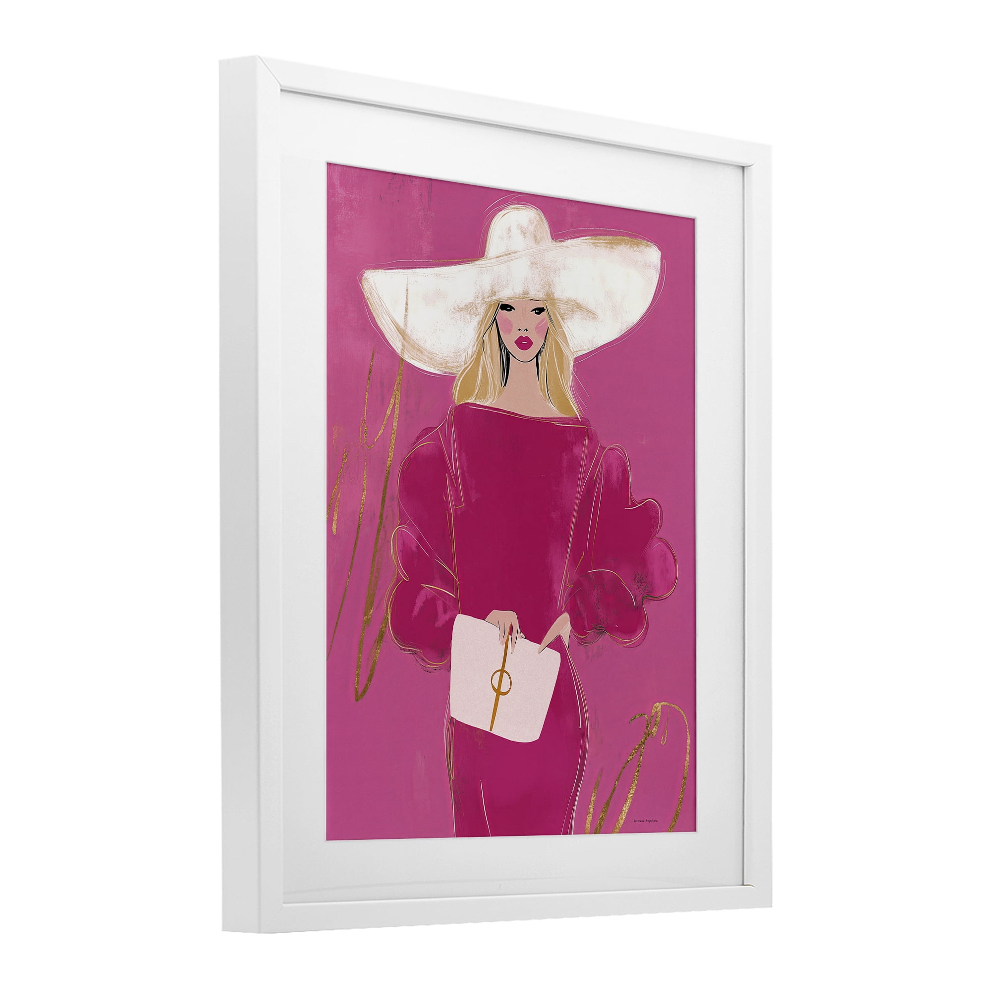 Stupell Industries Lady In Pink with Hat White Framed Print Under Glass, design by Svetlana Aleynikova