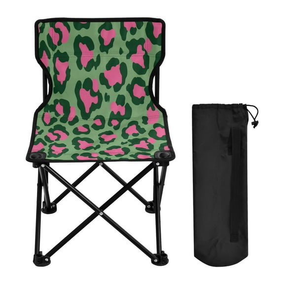 Folding Chair Camping Chair For Camping Picnicking Outdoor Beach and Travel Leopard Print with Pink Accents