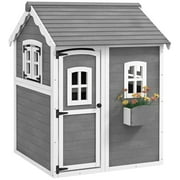 Outsunny Playhouse for Kids Outdoor with Floor for 3-8 Years Old, Gray