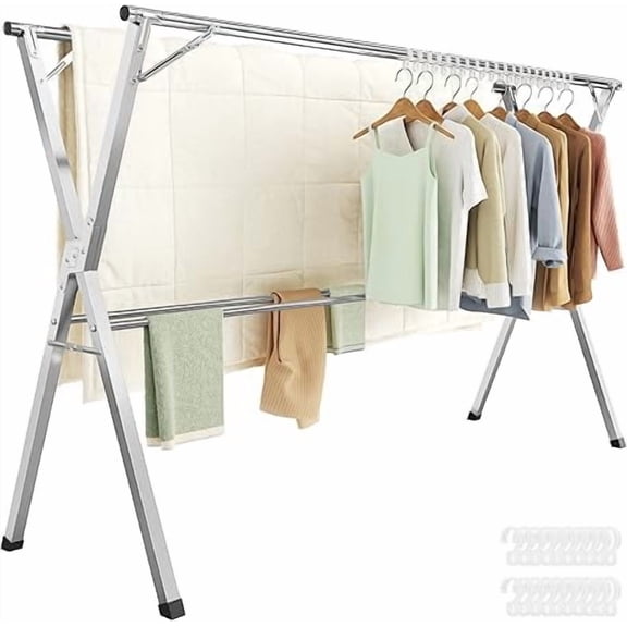 SONGMICS Tendedero, Secador de Pie, 133-200 cm Extensible, Plegable, Independiente, para Uso en Interiores y Exteriores, Gris Paloma