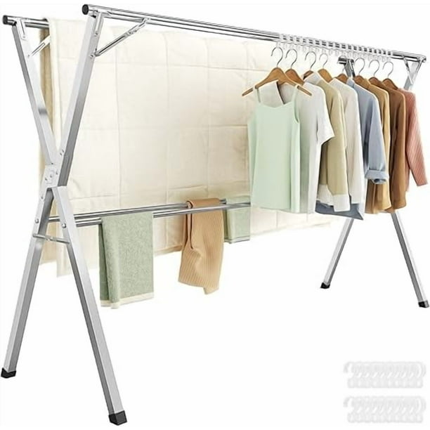 SONGMICS Tendedero, Secador de Pie, 133-200 cm Extensible, Plegable, Independiente, para Uso en Interiores y Exteriores, Gris Paloma