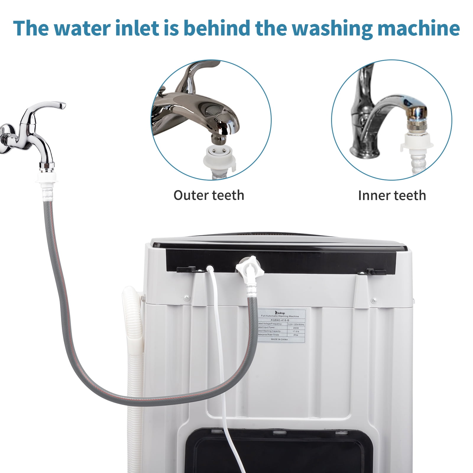 Full-Automatic Washing Machine Top Load Laundry Spin with Drain Pump 17.8 Lbs Capacity