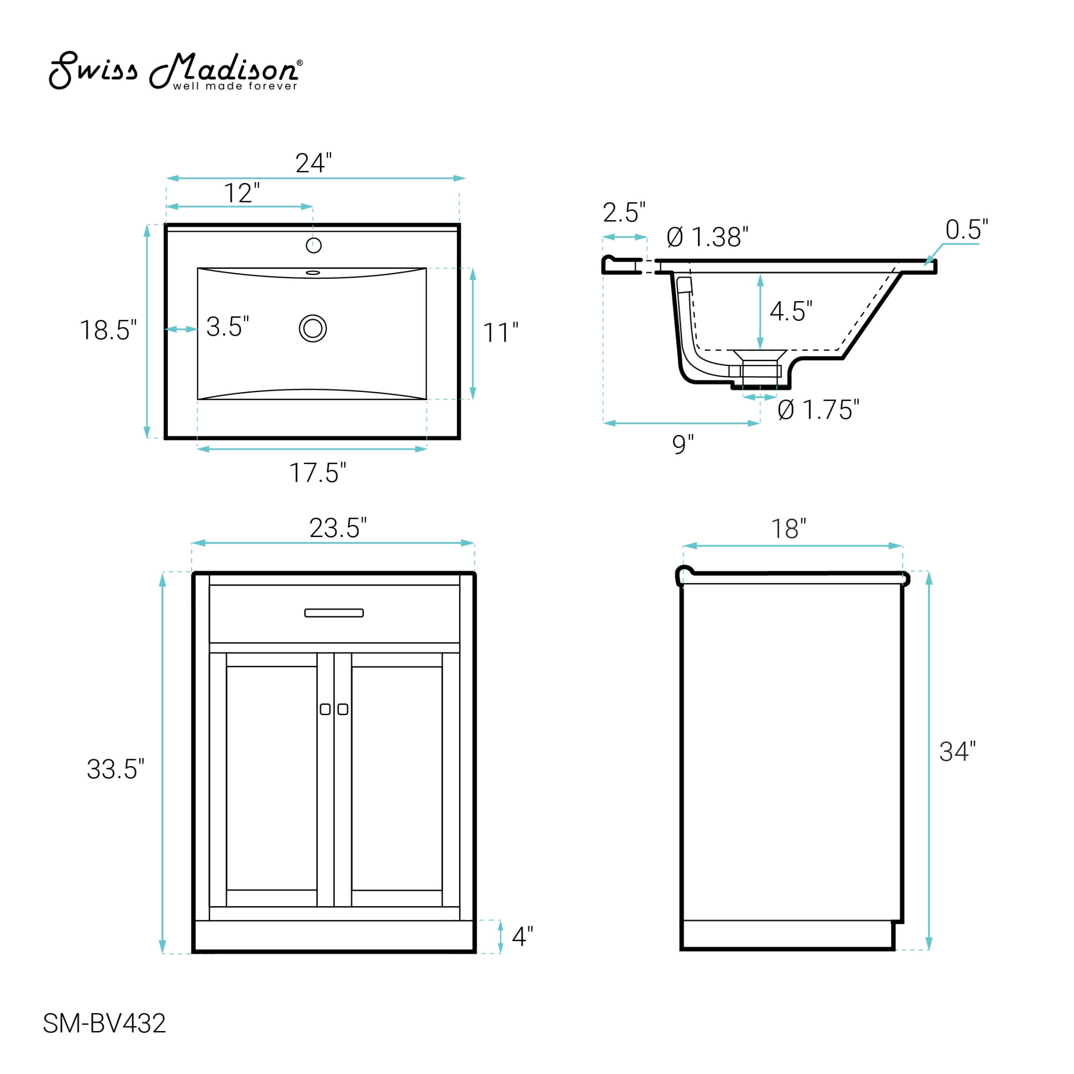 Burdon 24" Freestanding Bathroom Vanity in Weathered Oak with Sink Top