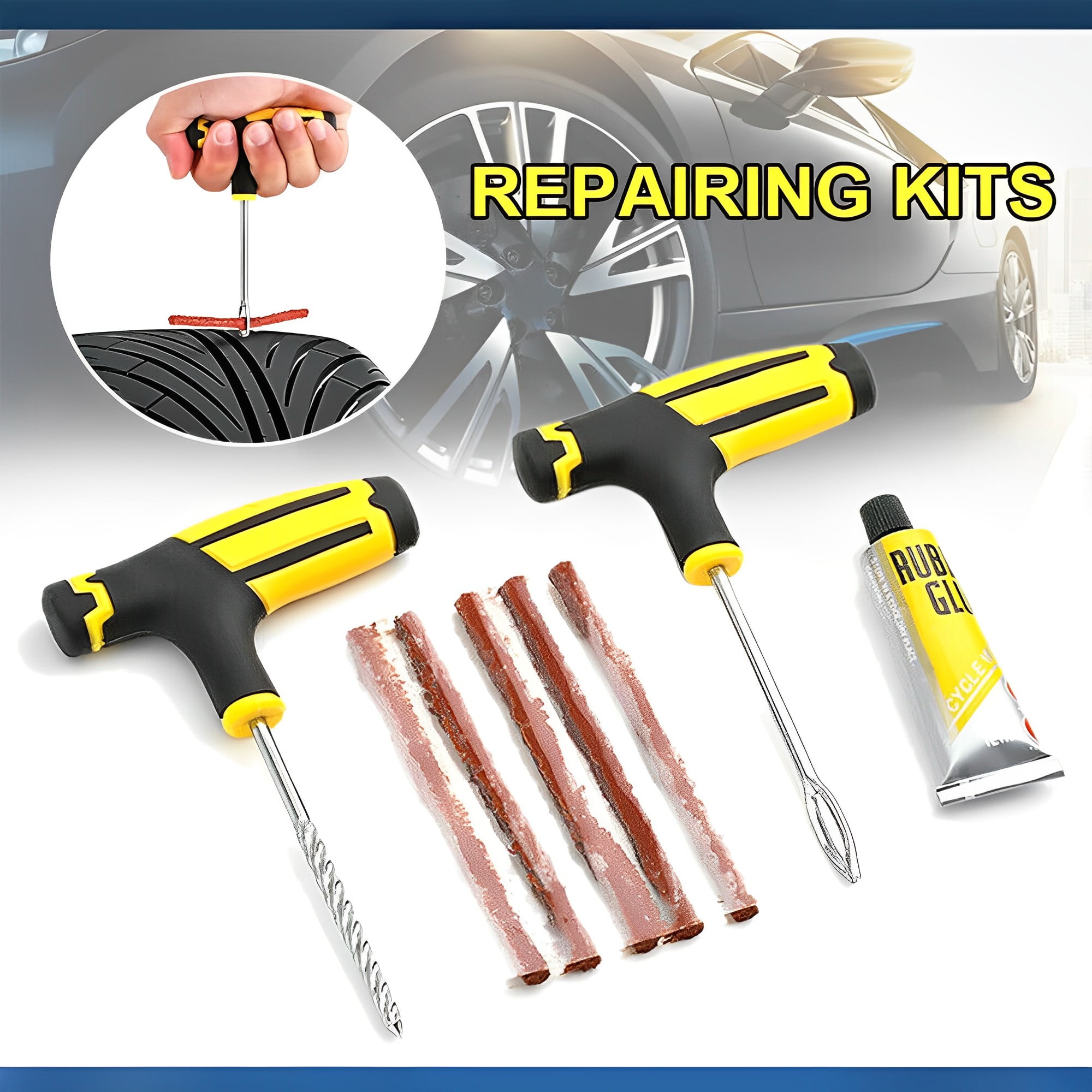 Tire Patch Kit, Tire Repair Kit with Plugs Car Tubeless Vacuum Tire