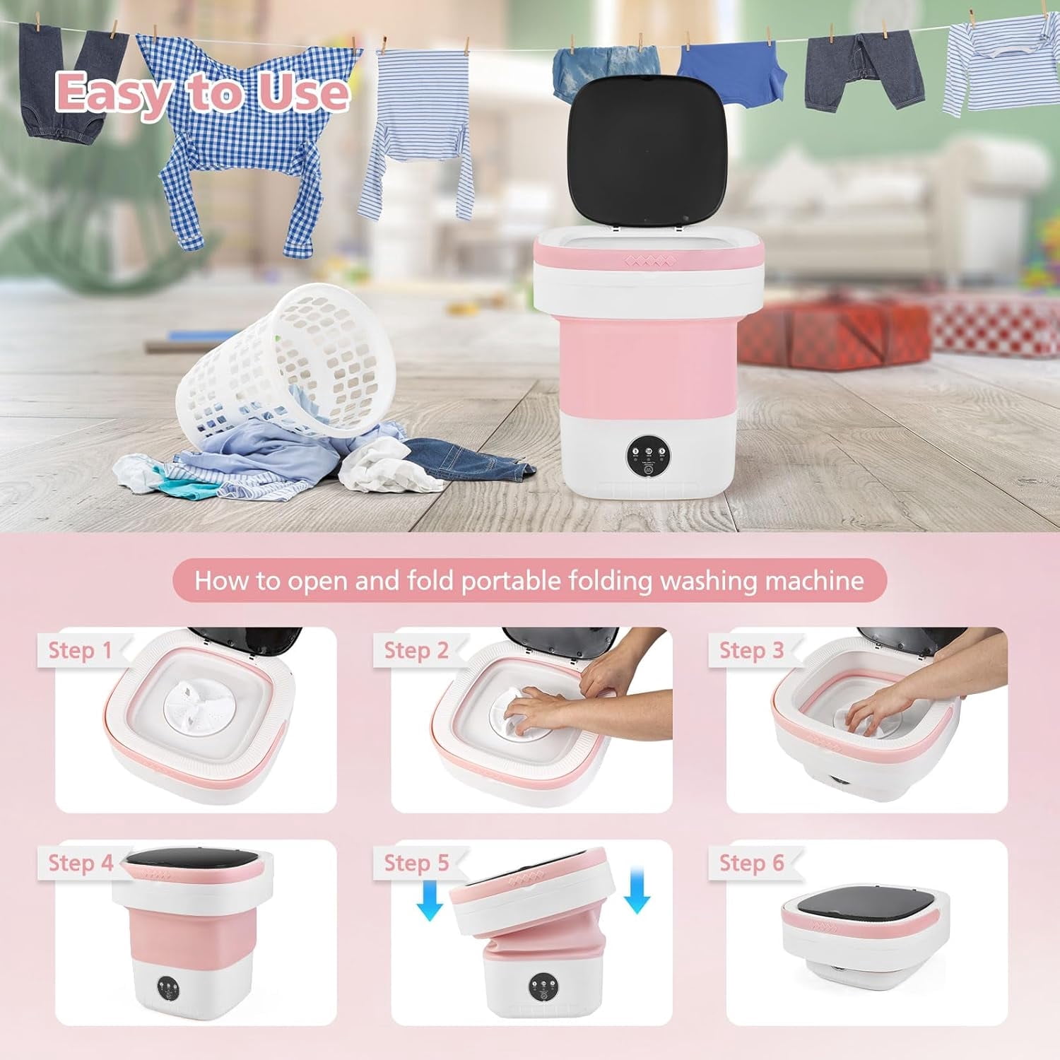 12L mini portable washing machine with foldable design and 3 cleaning modes